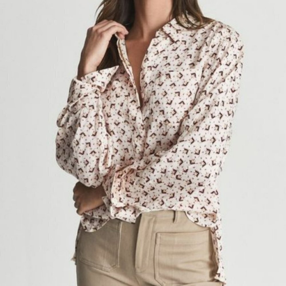 REISS PIA  TETRIS GEOMETRIC PRINT  BLOUSE TOP - Picture 13 of 14